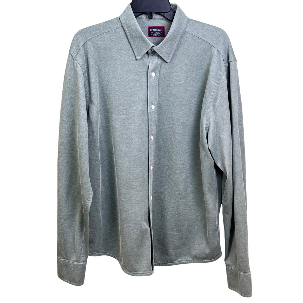 UNTUCKIT Farnese Coolmax Green‎ Long Sleeve Button Stretch Golf Shirt Size Large